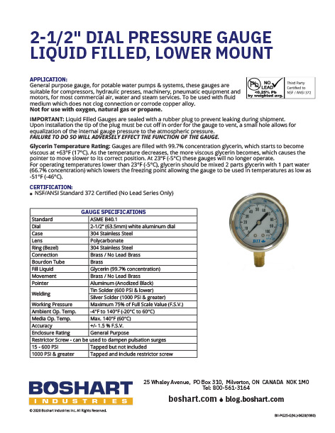 2-1/2" DIAL - LIQUID FILLED