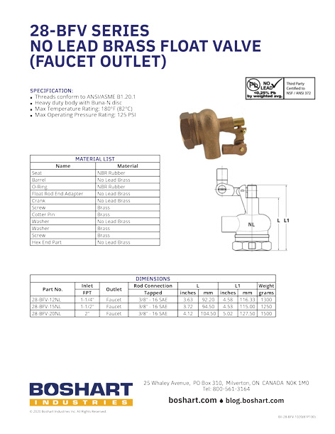 28-BFV SERIES (FAUCET OUTLET) - NO LEAD BRASS