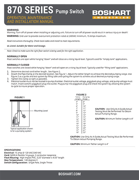 870 SERIES INSTALLATION SHEET - DISCONTINUED