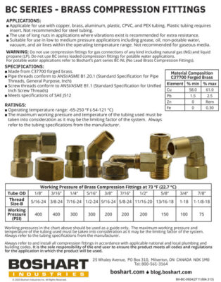 Brass Compression Fittings Tech Sheet