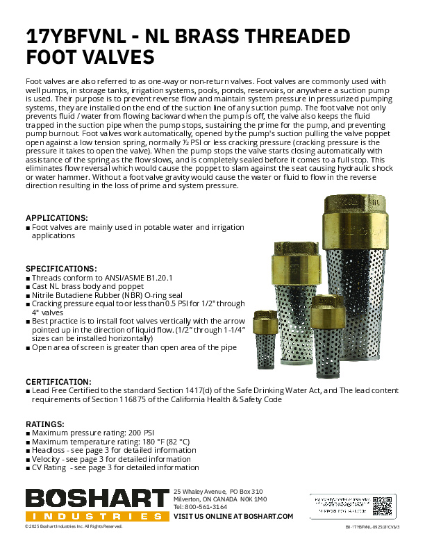 17YBFVNL SERIES - NO LEAD BRASS