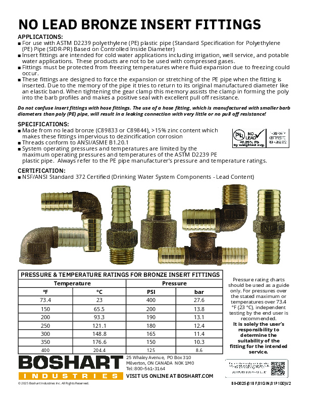 NO LEAD BRONZE INSERT FITTING SERIES