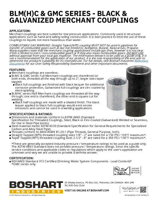 BLM(H)C & GMC SERIES - BLACK & GALVANIZED MERCHANT COUPLINGS