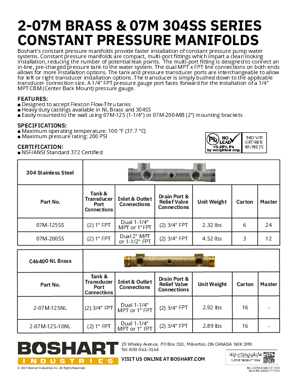 2-07M BRASS & 07M 304SS SERIES