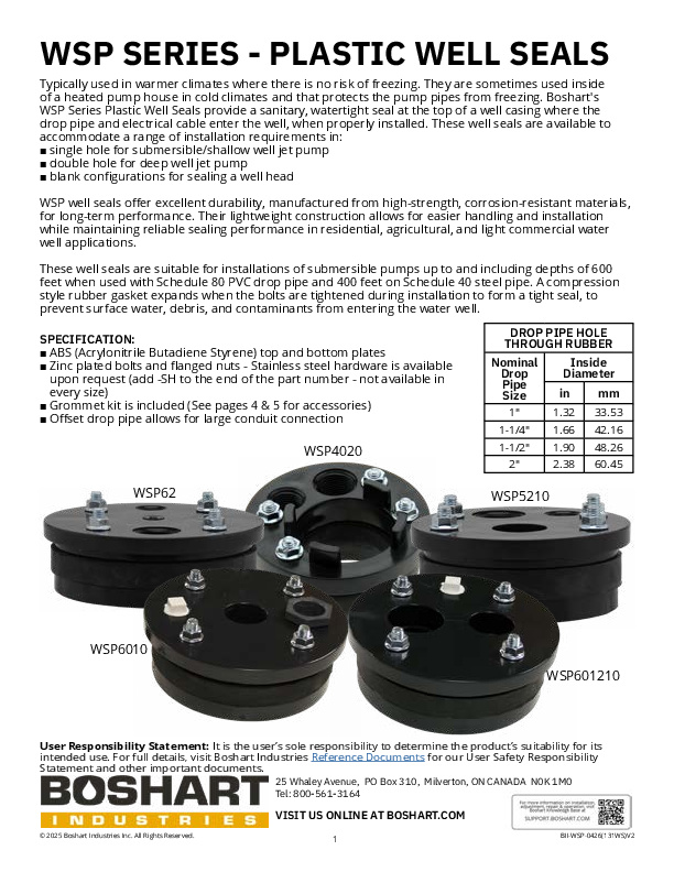 WSP SERIES - PLASTIC WELL SEALS