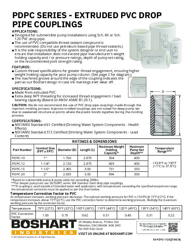 PDPC SERIES - EXTRUDED PVC DROP PIPE COUPLINGS