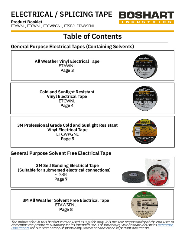 tape booklet ETAWNL & ETCWNL Series - General Purpose Electrical Tapes