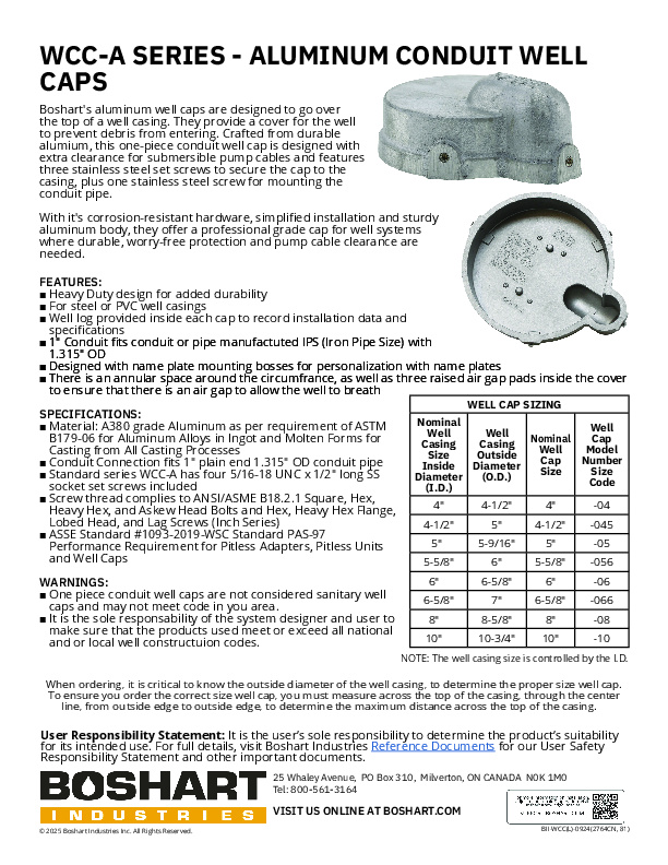 WCC-A SERIES - ALUMINUM CONDUIT WELL CAPS