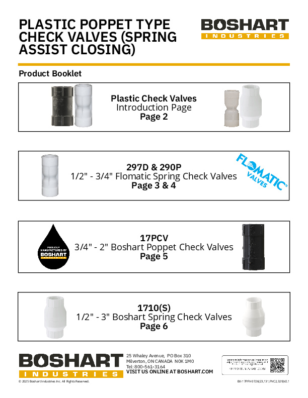 BOOKLET - PLASTIC POPPET TYPE CHECK VALVES (SPRING ASSIST CLOSING)