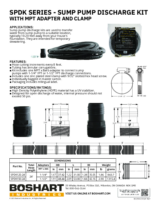 SPDK SERIES - SUMP PUMP DISCHARGE KIT