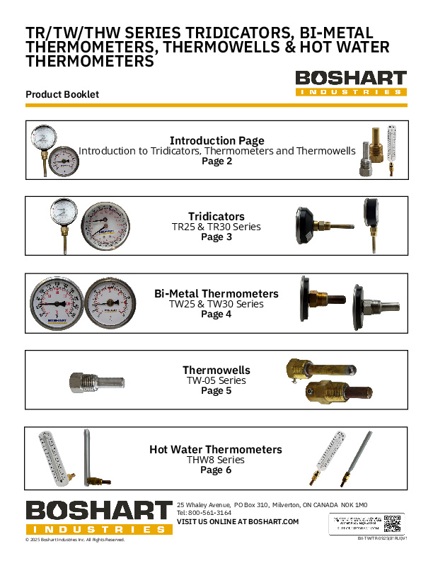TW TR Thermowells BOOKLET - TR/TW/THW SERIES TRIDICATORS, BI-METAL THERMOMETERS, THERMOWELLS & HOT WATER THERMOMETERS