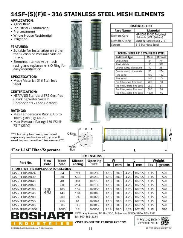 14SF-(S)(F)E - 316 STAINLESS STEEL MESH ELEMENTS