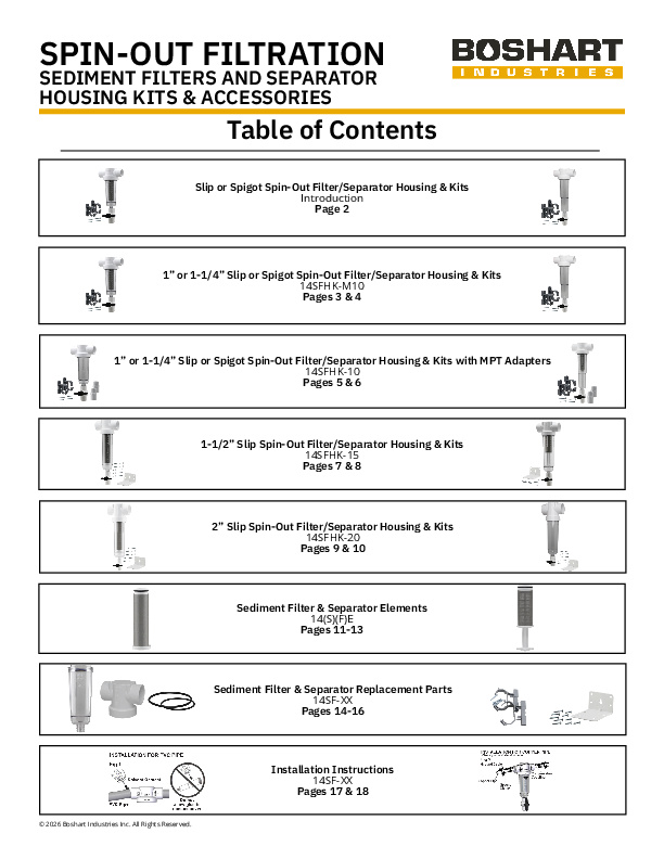 Booklet - SPIN-OUT FILTRATION SEDIMENT FILTERS AND SEPARATOR HOUSING KITS & ACCESSORIES