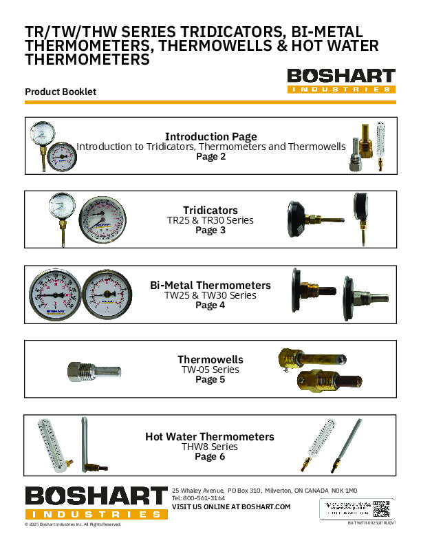 BOOKLET - TR/TW/THW SERIES TRIDICATORS, BI-METAL THERMOMETERS, THERMOWELLS & HOT WATER THERMOMETERS